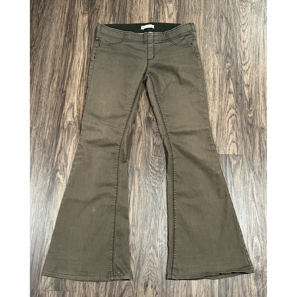 Free People Women's Sz 28 Long Brown Pull On Flare Jeans Penny Stretch Denim